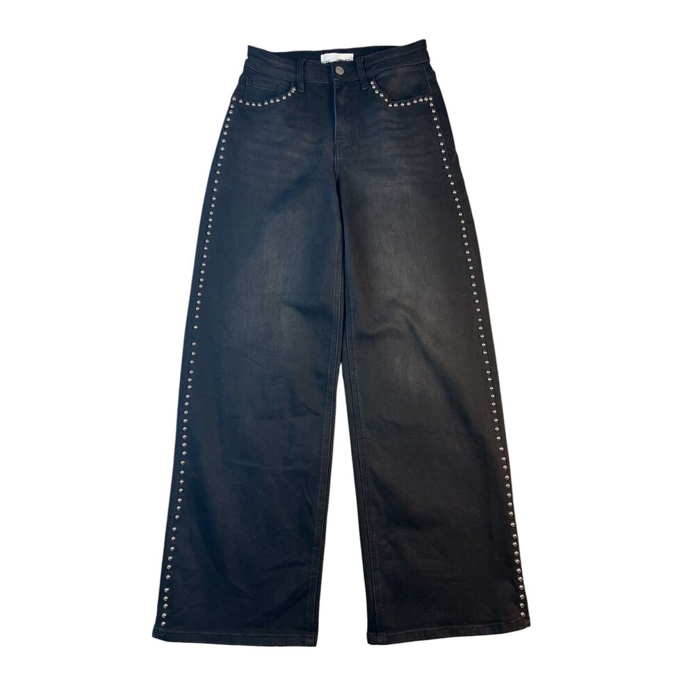 Vervet High Rise Long Wide Jeans Studded Black Denim Size 26 - Picture 2 of 12